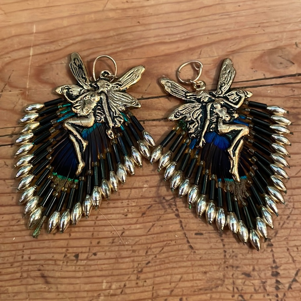 Fairy peacock feather earrings